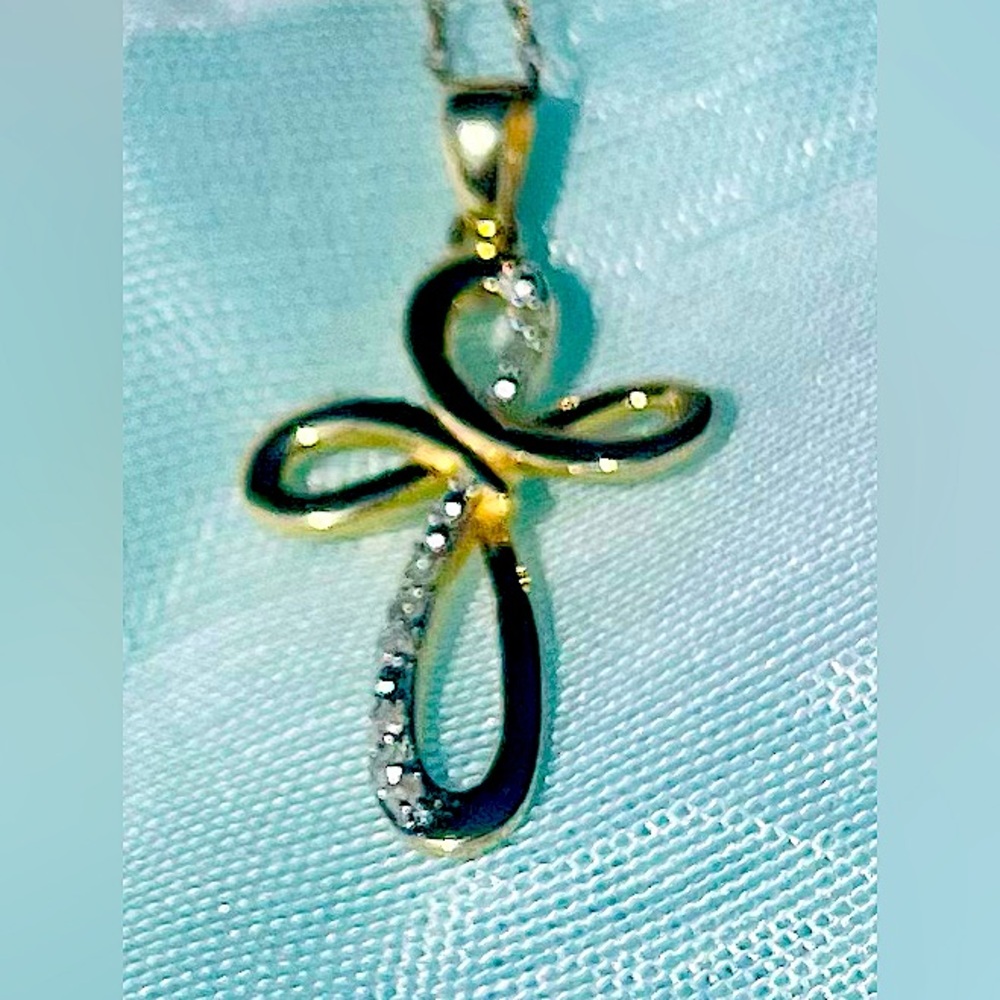 Diamonds and Gold Vermeil Cross on Gold Chain